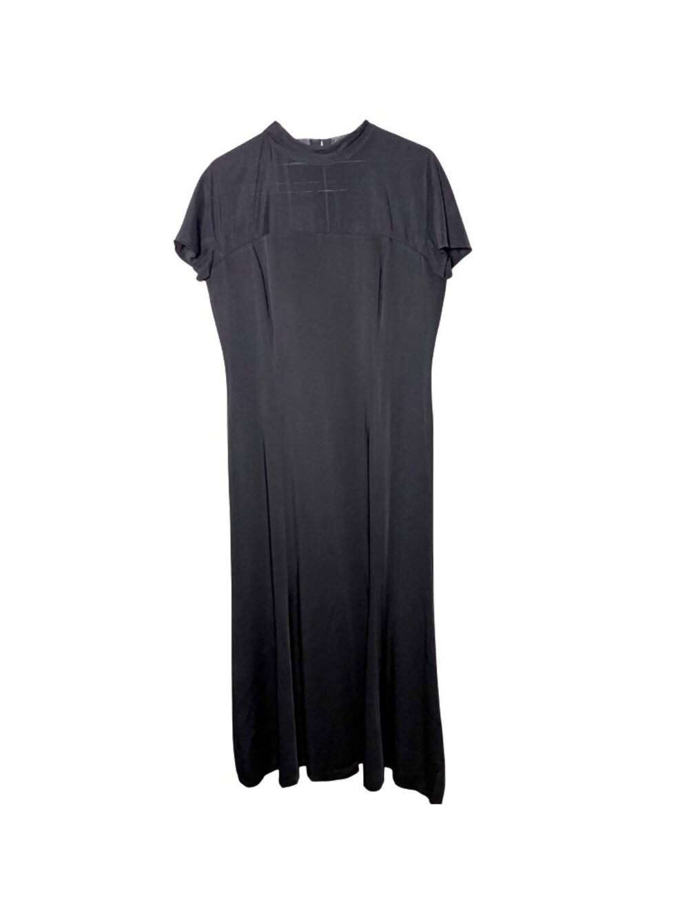 Lafayette 148 New York Black Midi Dress 8 Sheer Yoke Short Sleeve Evening  NWT